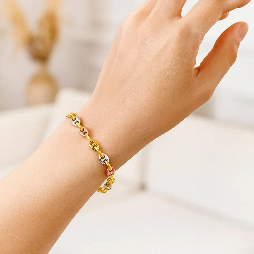 14k Tri Color Gold Mariner Link Bracelet