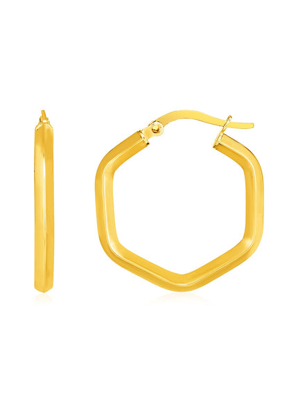 14k Yellow Gold Shiny Hexagon Hoop Earrings