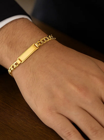 14k Yellow Gold Men's ID Cuban Chain Bracelet
