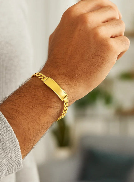 14k Yellow Gold Men's ID Cuban Chain Bracelet