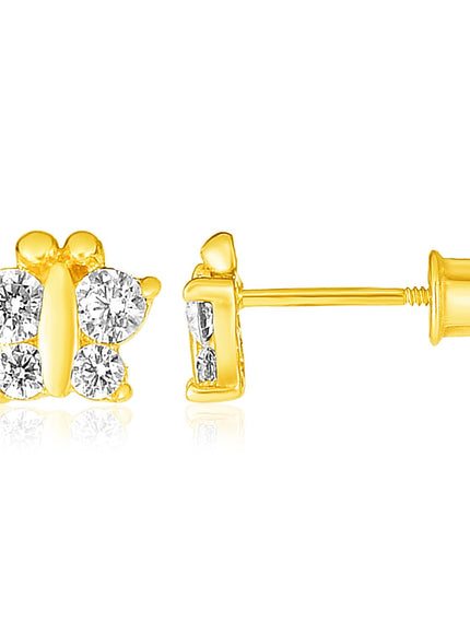14k Yellow Gold Butterfly Childrens Earrings