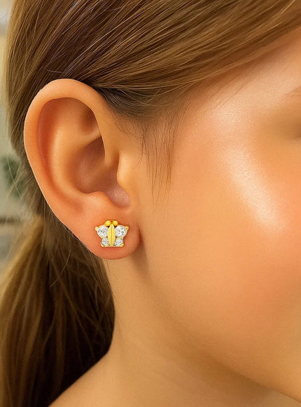 14k Yellow Gold Butterfly Childrens Earrings