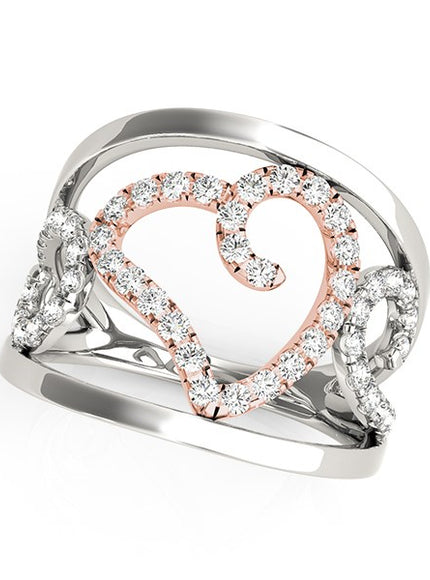 Heart Motif Filigree Style Diamond Ring in 14k White And Rose Gold (1/4 cttw)