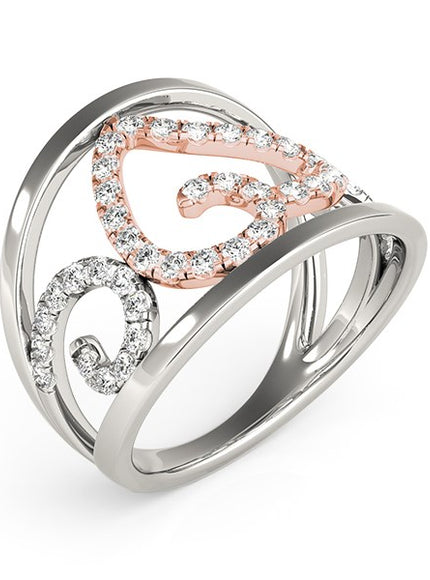 Heart Motif Filigree Style Diamond Ring in 14k White And Rose Gold (1/4 cttw)
