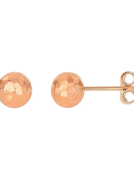 14k Rose Gold Round Faceted Style Stud Earrings