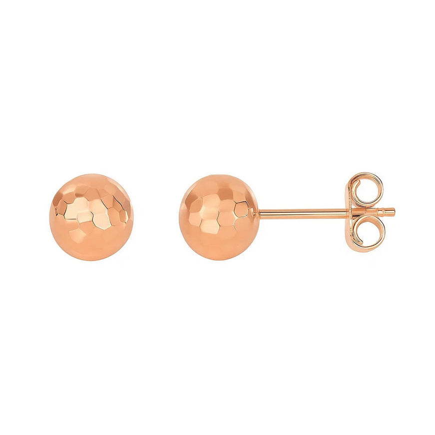 14k Rose Gold Round Faceted Style Stud Earrings