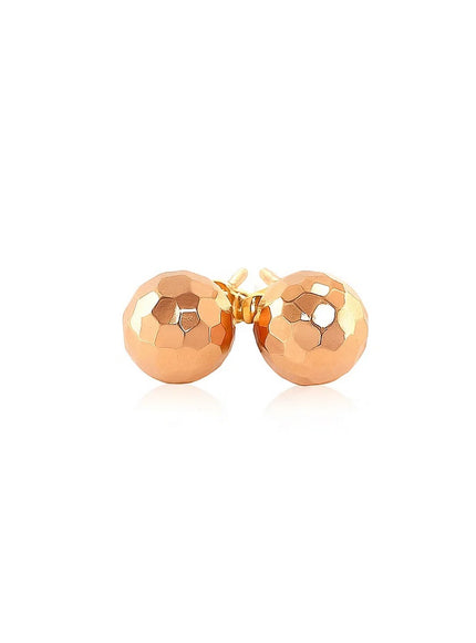 14k Rose Gold Round Faceted Style Stud Earrings