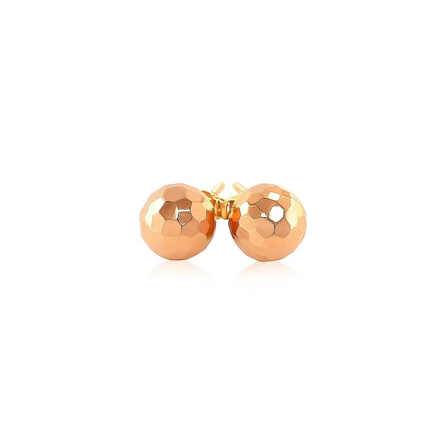 14k Rose Gold Round Faceted Style Stud Earrings