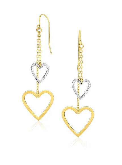 10k Two-Tone Gold Cutout Heart Chain Dangling Earrings