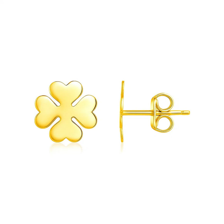 14K Yellow Gold Four Leaf Clover Earrings