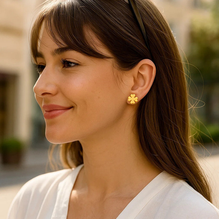 14K Yellow Gold Four Leaf Clover Earrings