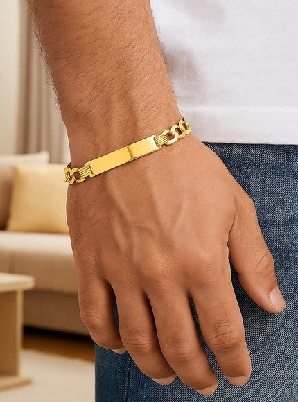 14k Yellow Gold 8 1/2 inch Mens Curb Chain ID Bracelet