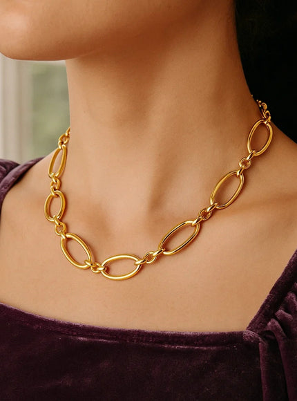 14k Yellow Gold Necklace with Polished Oval Links