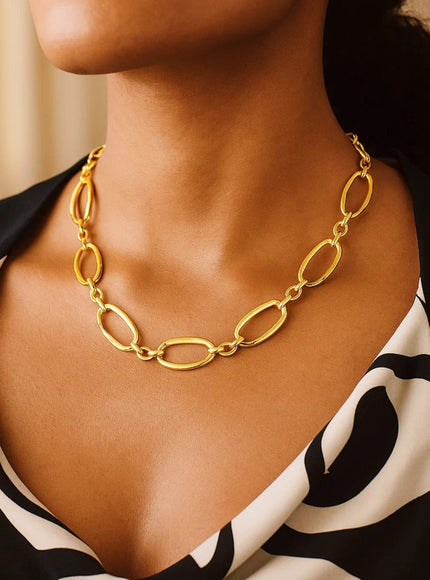 14k Yellow Gold Necklace with Polished Oval Links