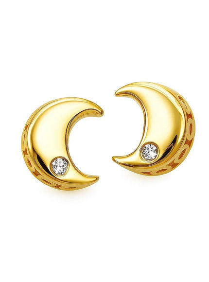 14k Yellow Gold Polished Moon Earrings with Diamonds