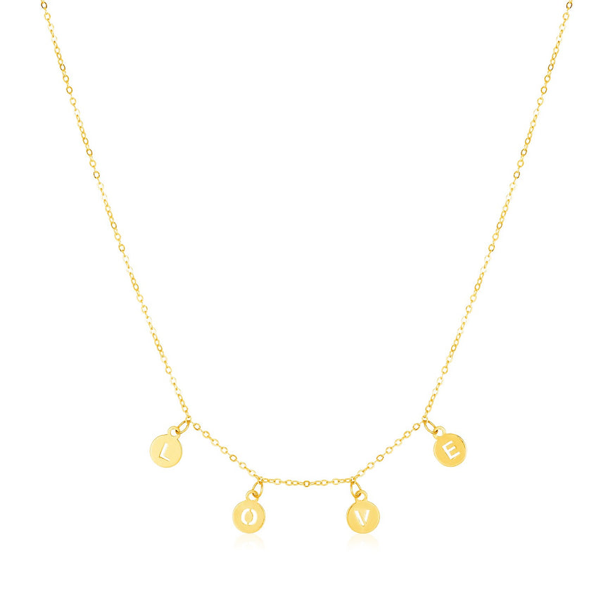 14k Yellow Gold Love Necklace with Circle Drops