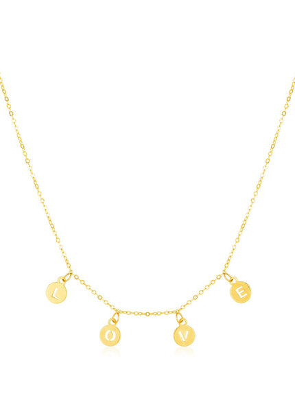 14k Yellow Gold Love Necklace with Circle Drops
