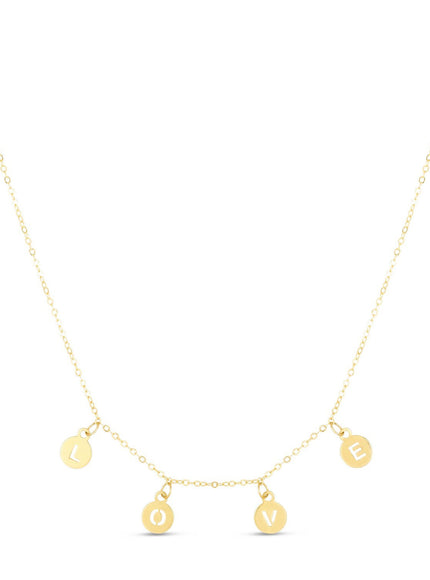 14k Yellow Gold Love Necklace with Circle Drops