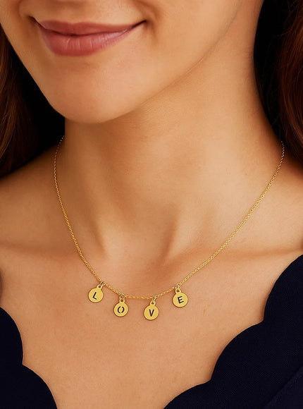 14k Yellow Gold Love Necklace with Circle Drops