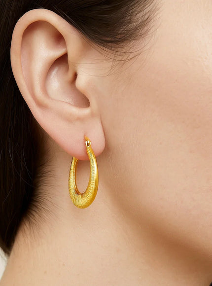 14k Yellow Gold Graduated Round Textured Hoop Earrings