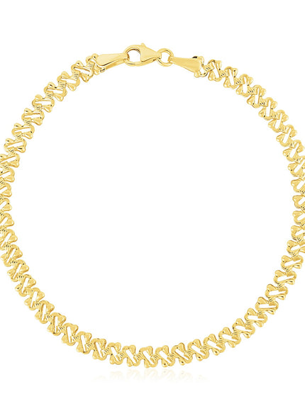 14k Yellow Gold High Polish Textured Fancy Chain Bracelet (4mm)