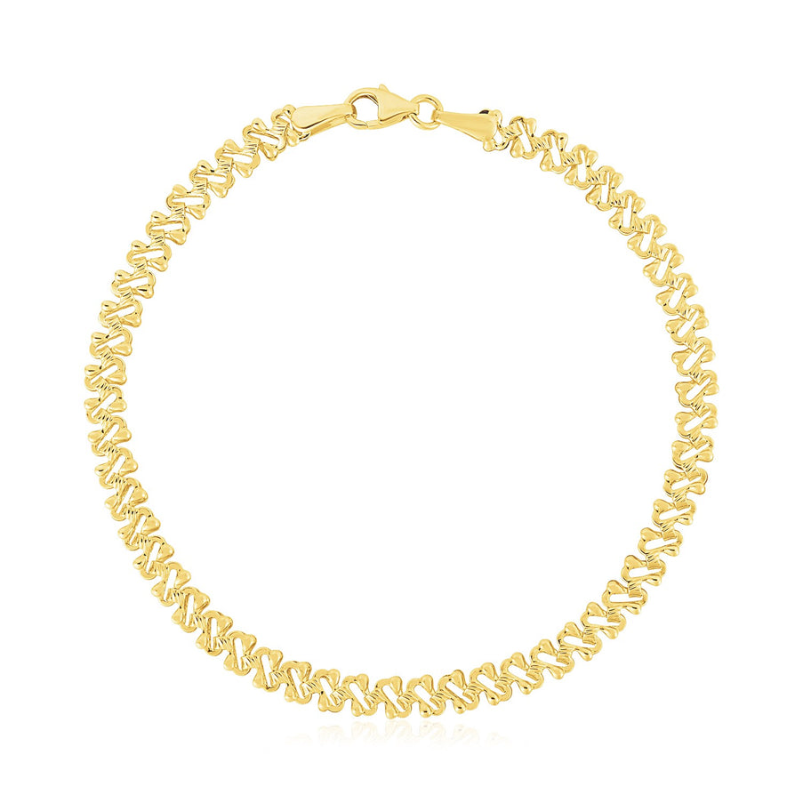 14k Yellow Gold High Polish Textured Fancy Chain Bracelet (4mm)