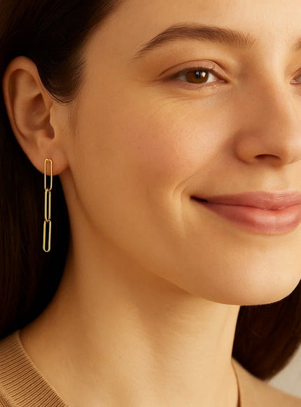 14k Yellow Gold Paperclip Chain Dangle Earrings