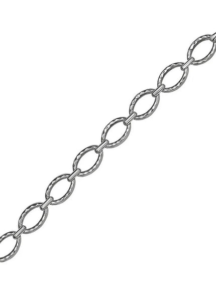 Textured Oval Link Bracelet in 14k White Gold