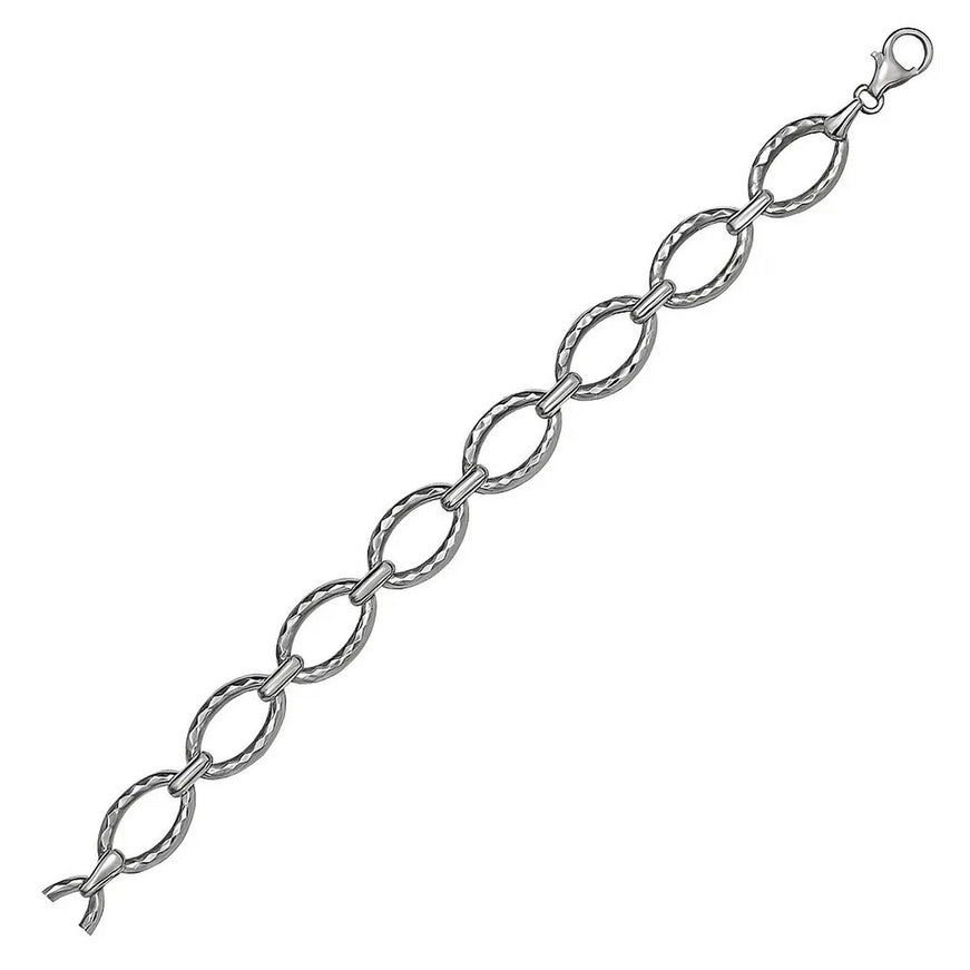 Textured Oval Link Bracelet in 14k White Gold