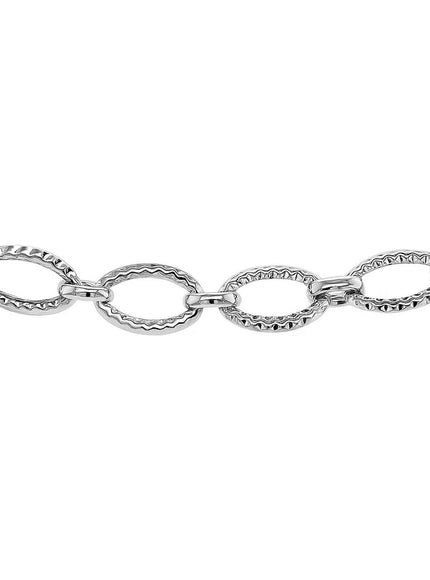 Textured Oval Link Bracelet in 14k White Gold