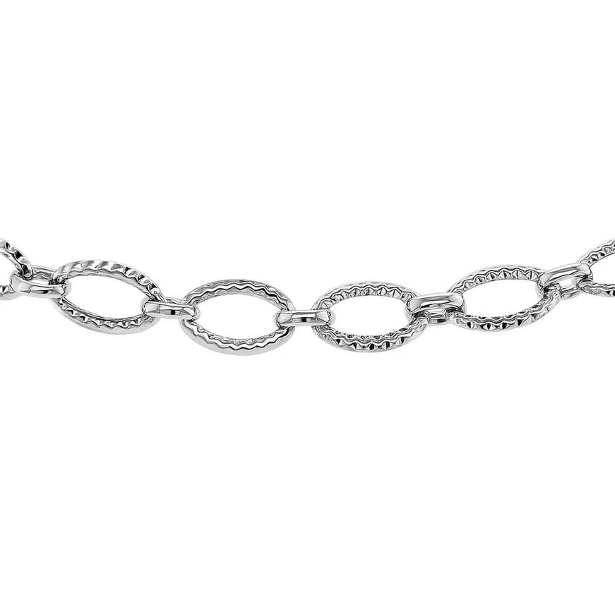 Textured Oval Link Bracelet in 14k White Gold