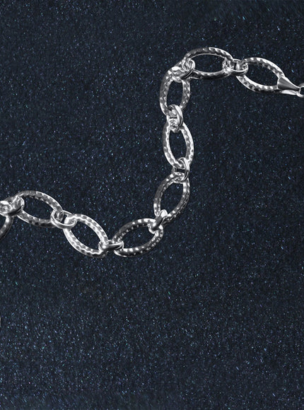 Textured Oval Link Bracelet in 14k White Gold