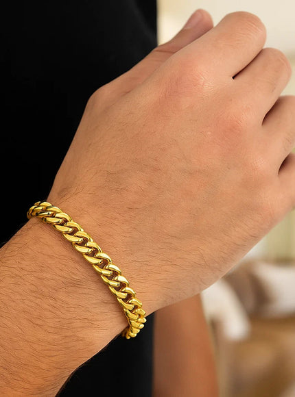 7.5mm 14k Yellow Gold Semi Solid Miami Cuban Bracelet