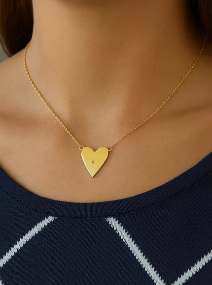 14k Yellow Gold High Polish Elongated Heart Necklace