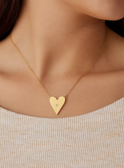 14k Yellow Gold High Polish Elongated Heart Necklace