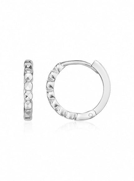 14k White Gold Petite Textured Round Hoop Earrings