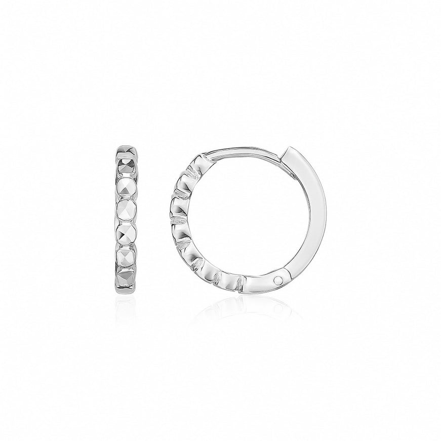 14k White Gold Petite Textured Round Hoop Earrings