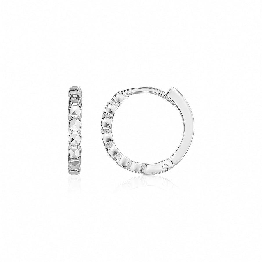 14k White Gold Petite Textured Round Hoop Earrings