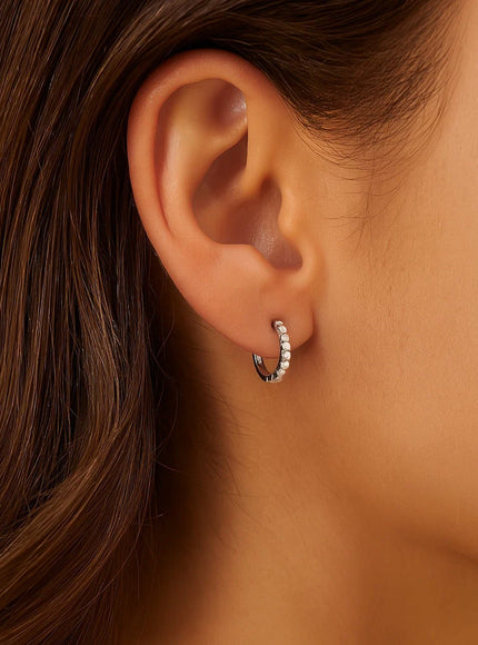 14k White Gold Petite Textured Round Hoop Earrings