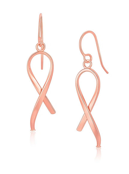 14k Rose Gold Polished Ribbon Style Drop Earrings