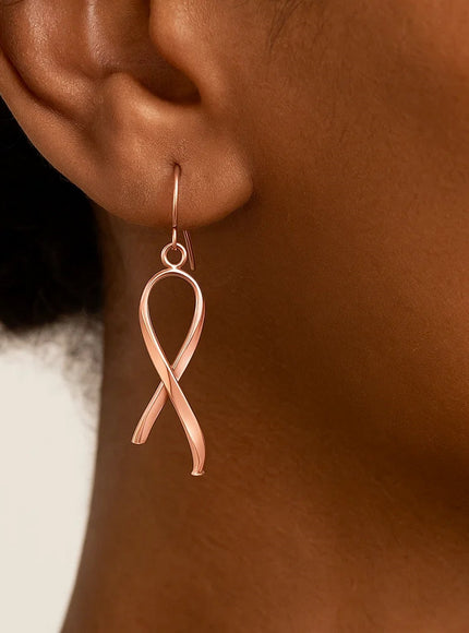 14k Rose Gold Polished Ribbon Style Drop Earrings