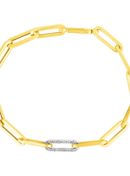 14k Yellow Gold Paperclip Chain Bracelet with Diamond Link