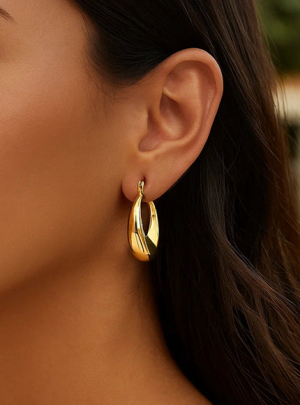 14k Yellow Gold Polished Puffed Hoop Earrings