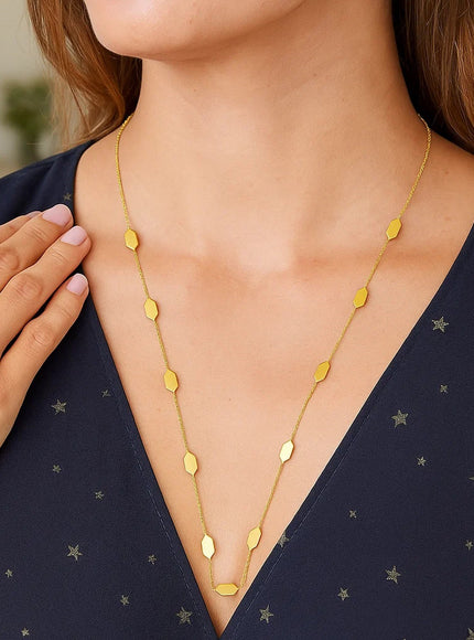 Elongated Hexagon Necklace in 14K Yellow Gold