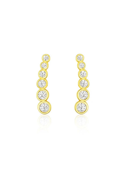 14k Yellow Gold Graduated Circles Climber Post Earrings with Cubic Zirconias