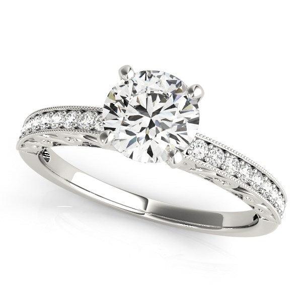 14k White Gold Antique Style Diamond Engagement Ring (1 1/8 cttw) - Ellie Belle