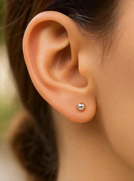 14k White Gold Spherical Stud Earrings (3.0 mm)