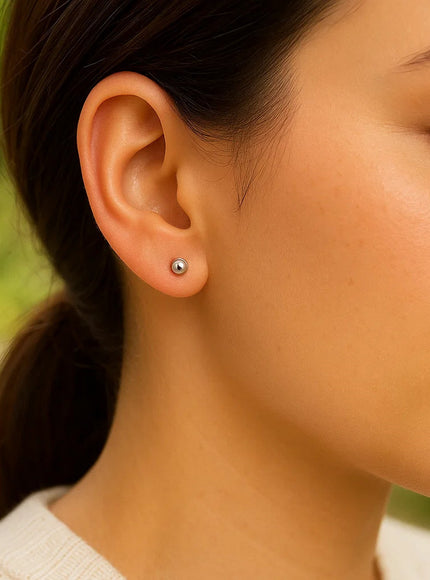 14k White Gold Spherical Stud Earrings (3.0 mm)