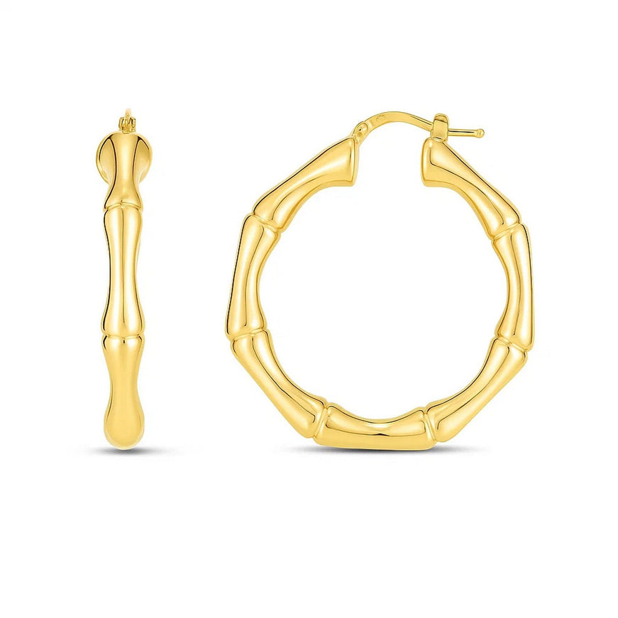14k Yellow Gold Large Bamboo Hoops (35mm)