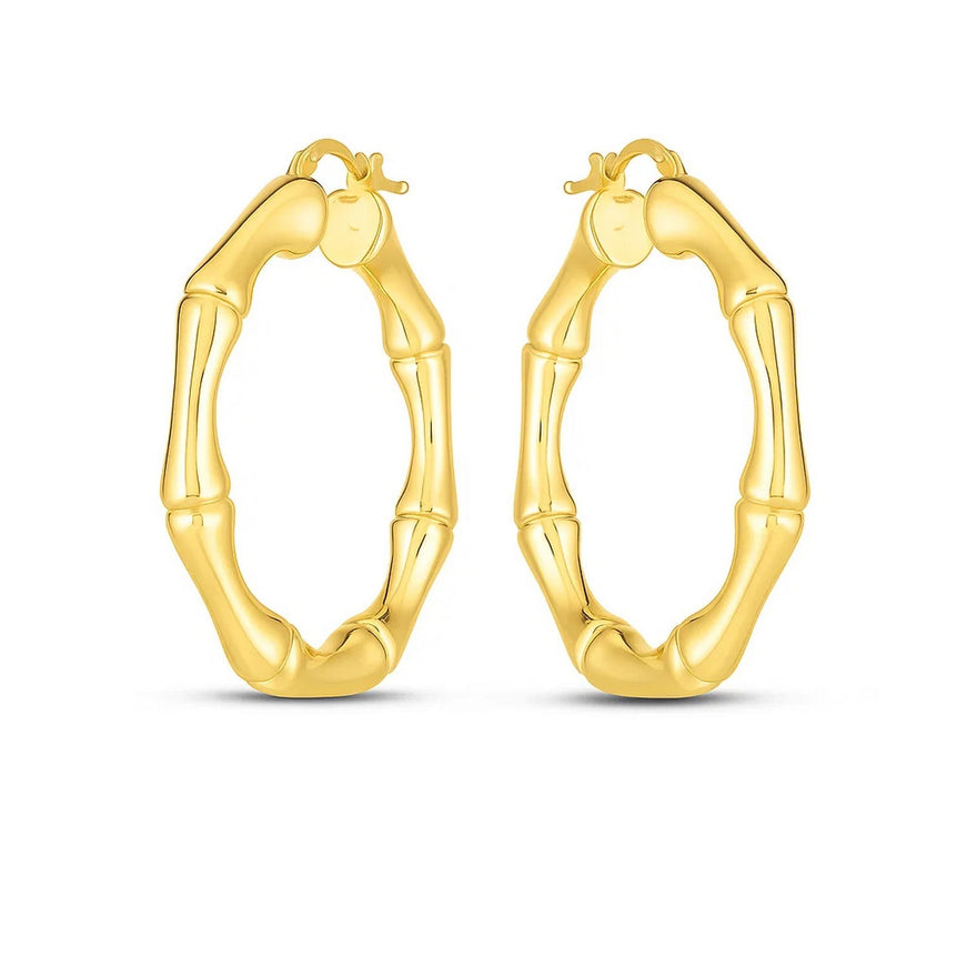 14k Yellow Gold Large Bamboo Hoops (35mm)